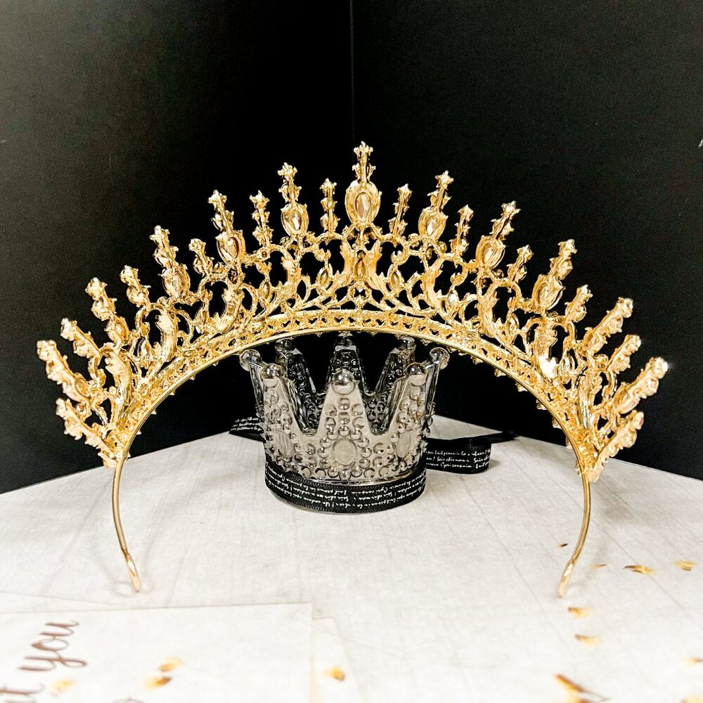 Pink and Gold Crystal Tiara Wedding Princess Gemstone Crown Adult women’s queen - Picture 11 of 11